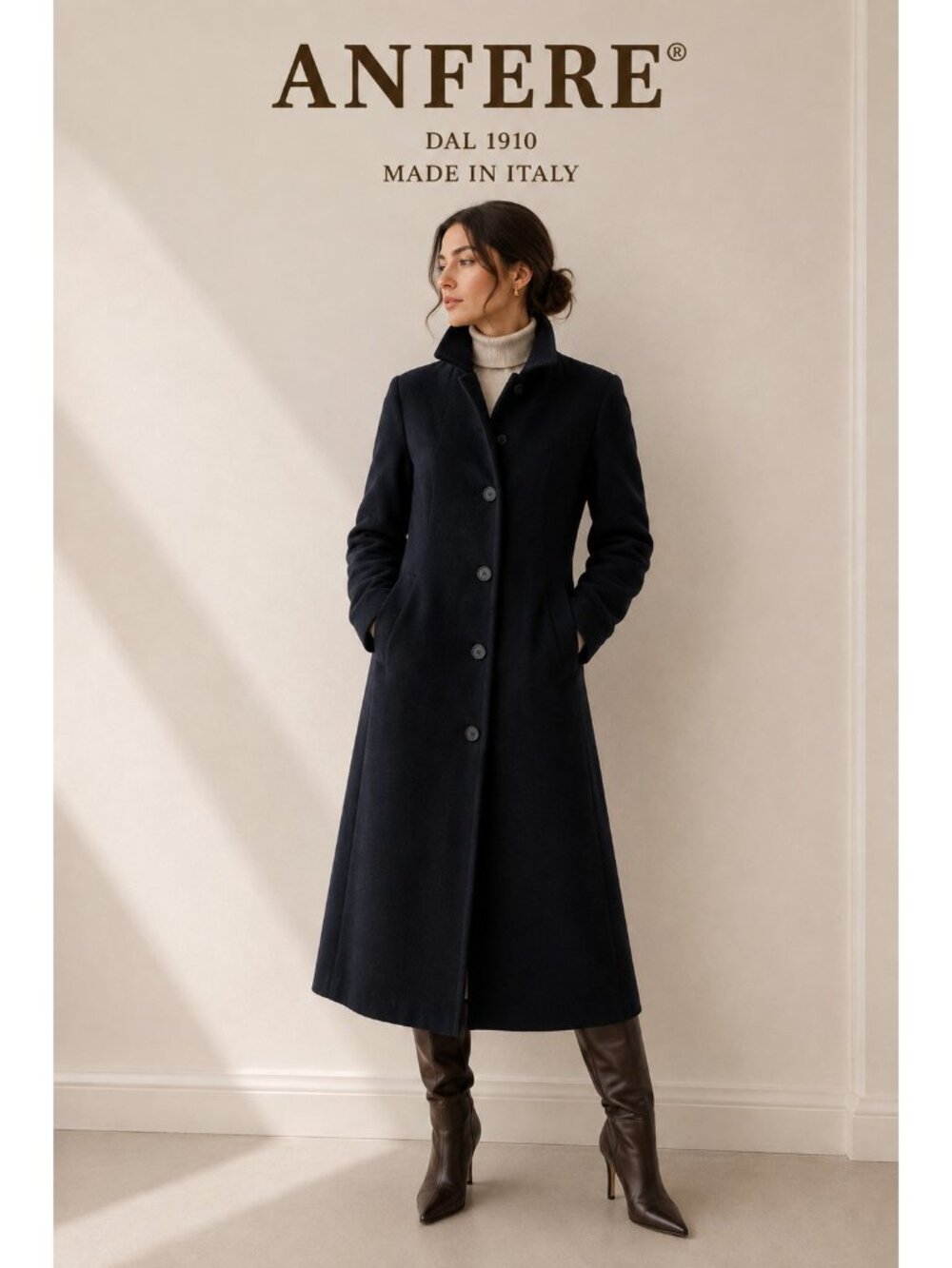 AN FERE Italy Black Wool Angora Cashmere Long Maxi Coat Size 42 US 8